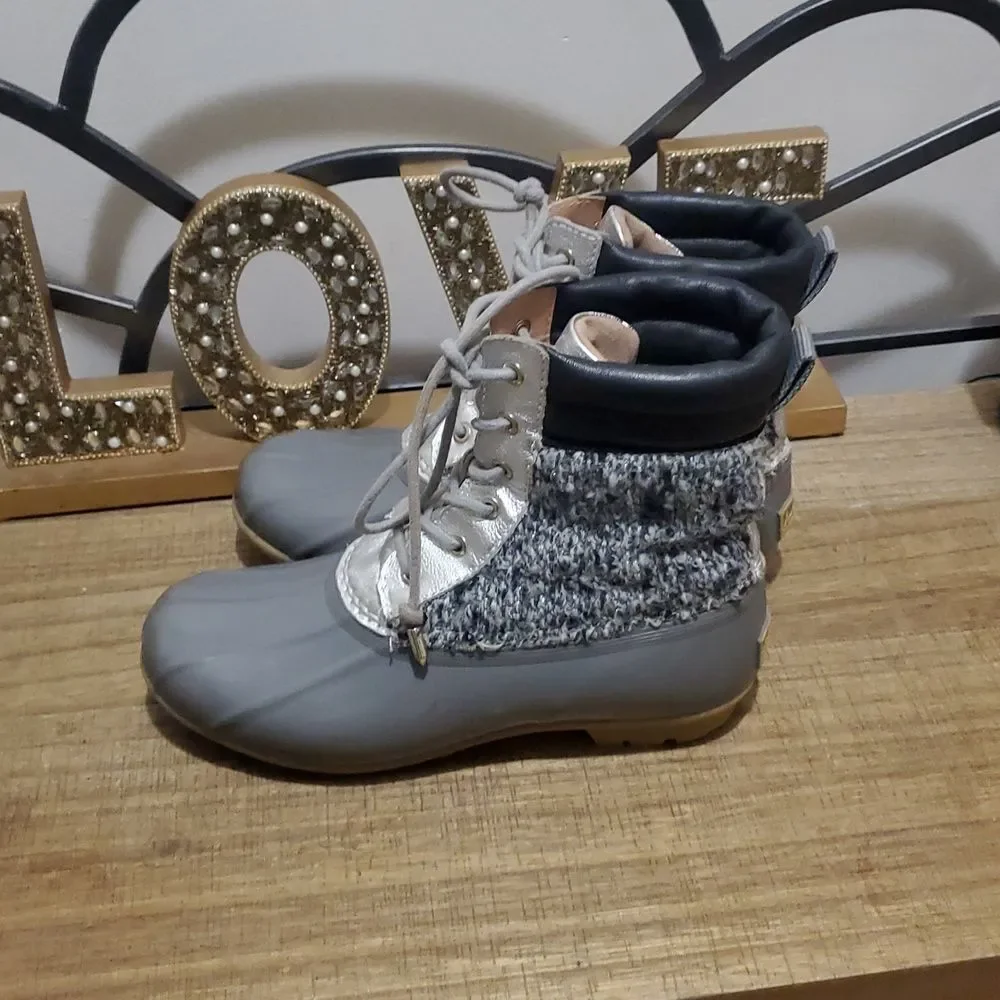Sam Edelman Women's Caldwell Silver Ankle Duck Boots Sz 5 Winter Rain Waterproof